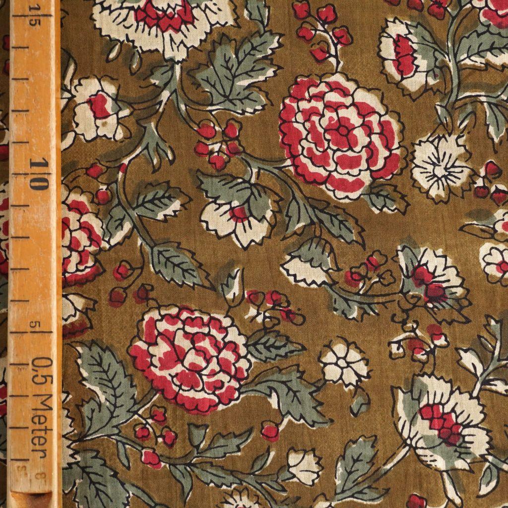 Voile leichte Baumwolle Blüten himbeerrot oliv grün